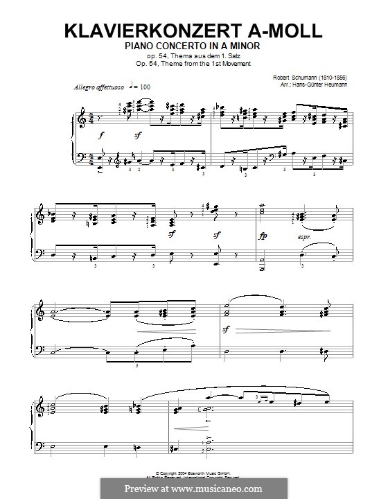 Концерт для фортепиано с оркестром ля минор, Op.54: Часть I (Тема). Версия для фортепиано by Роберт Шуман