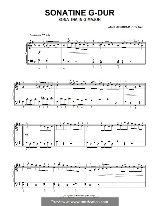 Сонатина соль мажор: Часть I (с аппликатурой) by Людвиг ван Бетховен