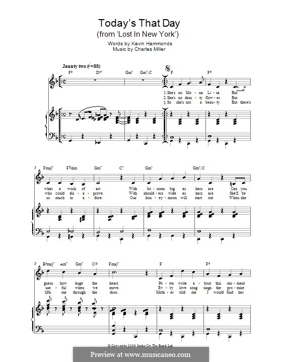 Today's That Day (from Lost in New York): Для голоса и фортепиано by Charles Miller