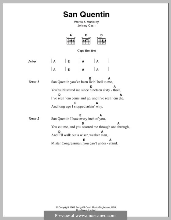 San Quentin: Текст, аккорды by Johnny Cash