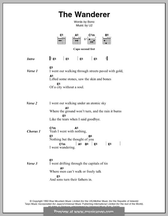 The Wanderer: Текст, аккорды by U2