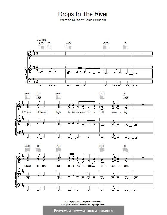 Drops in the River (Fleet Foxes): Для голоса и фортепиано (или гитары) by Robin Pecknold
