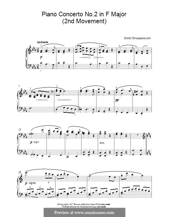 Концерт для фортепиано с оркестром No.2 фа мажор: Часть II. Версия для фортепиано by Дмитрий Шостакович