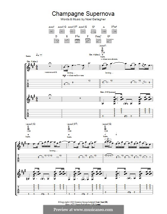 Champagne Supernova (Oasis): Гитарная табулатура by Noel Gallagher