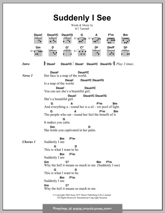 Suddenly I See: Текст и аккорды by KT Tunstall