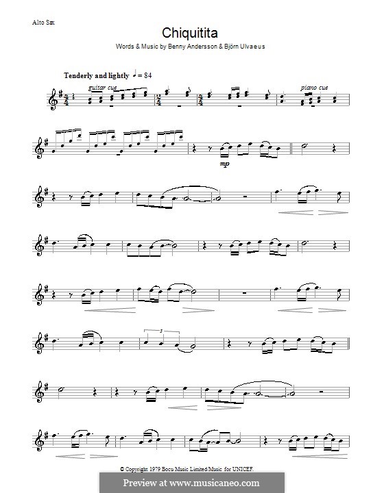 Chiquitita (ABBA): Для альтового саксофона by Benny Andersson, Björn Ulvaeus