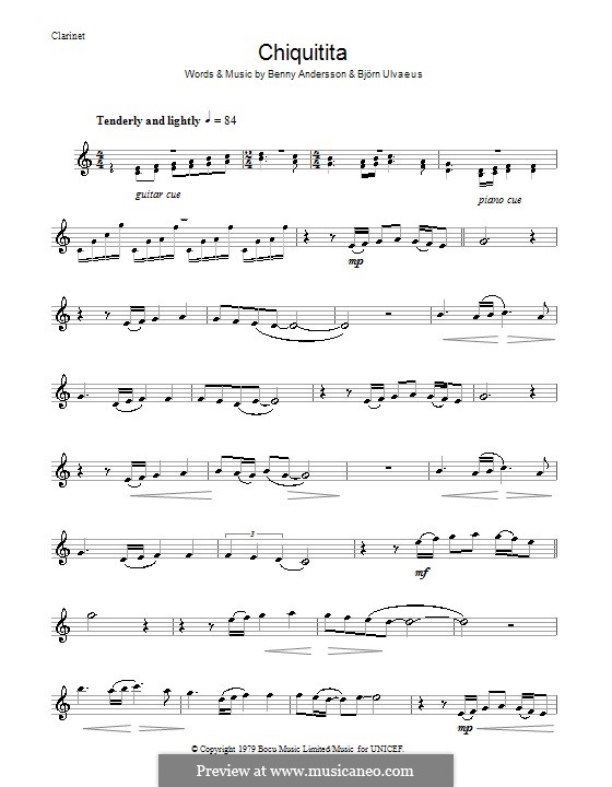 Chiquitita (ABBA): Для кларнета by Benny Andersson, Björn Ulvaeus