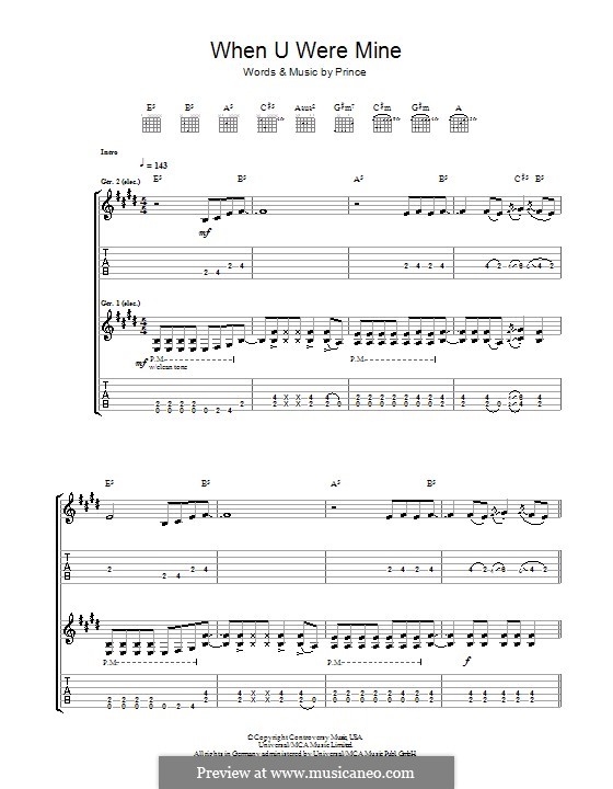 When You Were Mine: Гитарная табулатура by Prince