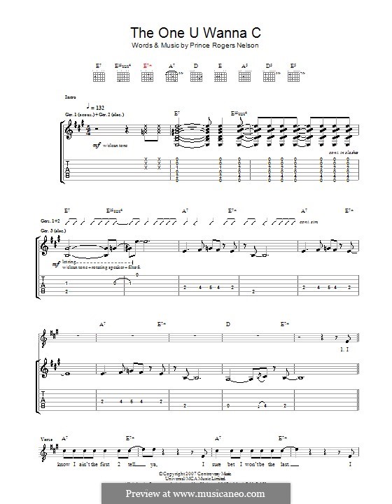 The One U Wanna C: Гитарная табулатура by Prince
