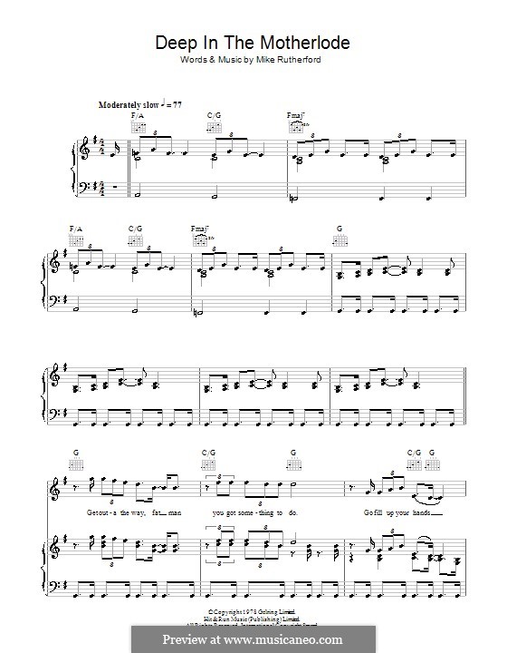 Deep in the Motherlode (Genesis): Для голоса и фортепиано (или гитары) by Mike Rutherford