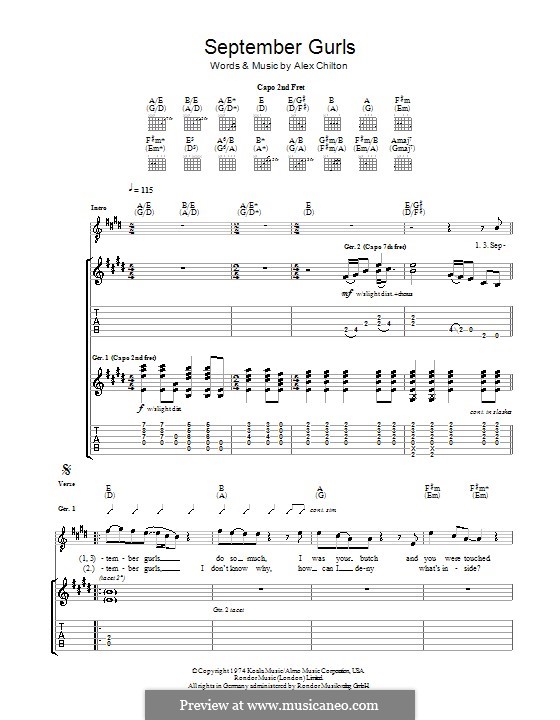 September Gurls (Big Star): Гитарная табулатура by Alex Chilton