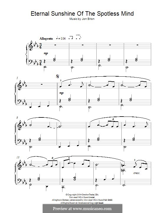 Eternal Sunshine of the Spotless Mind (Theme): Для фортепиано (легкий уровень) by Jon Brion