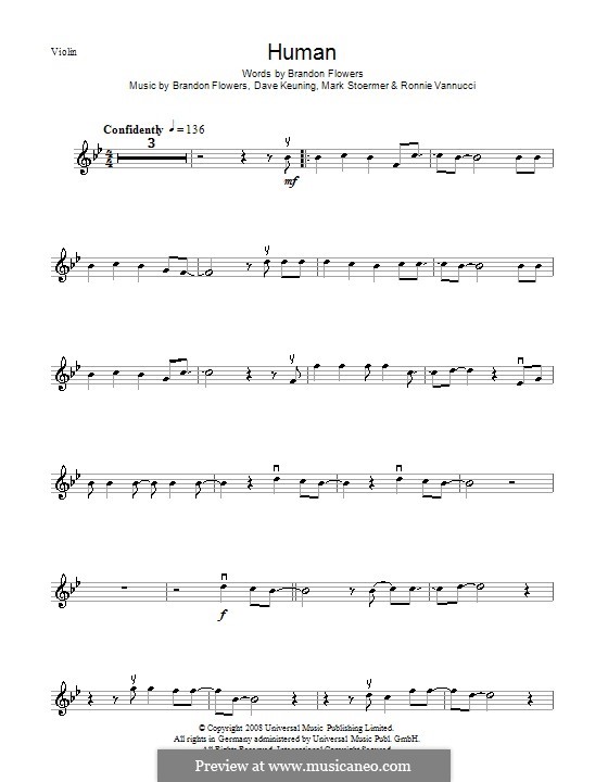 Human (The Killers): Для скрипки by Brandon Flowers, Dave Keuning, Mark Stoermer, Ronnie Vannucci