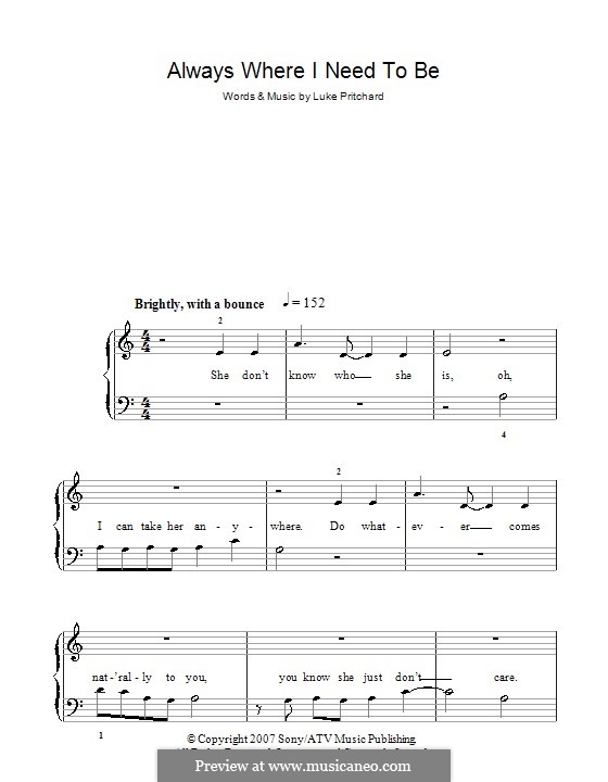Always Where I Need To Be (The Kooks): Для начинающего пианиста by Luke Pritchard