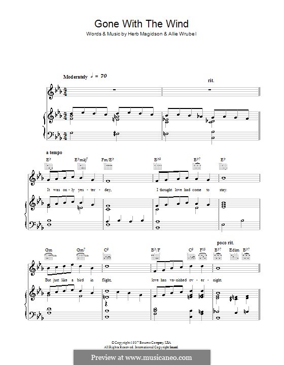 Gone with the Wind (Horace Heidt): Для голоса и фортепиано (или гитары) by Allie Wrubel, Herb Magidson