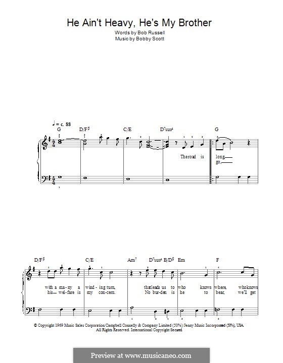 He Ain't Heavy, He's My Brother: Для фортепиано (легкий уровень) by Bobby Scott