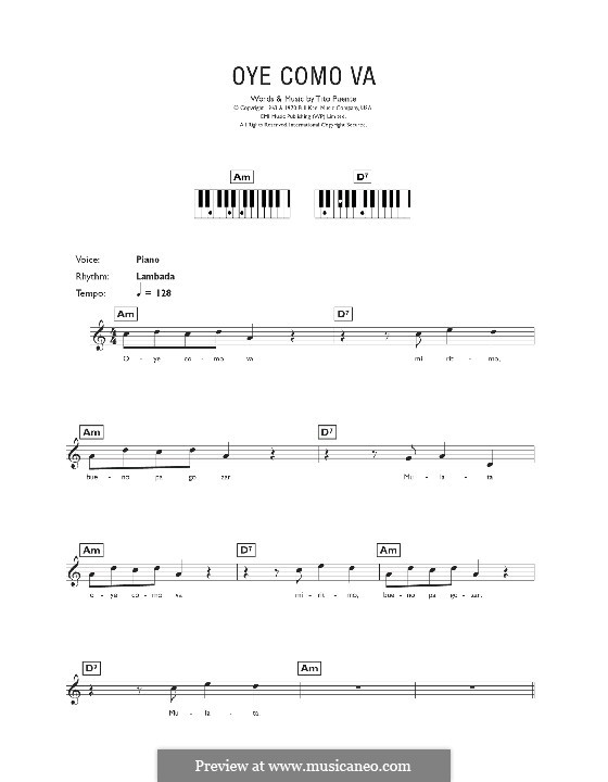 Oye Como Va (Santana): Для клавишного инструмента by Tito Puente