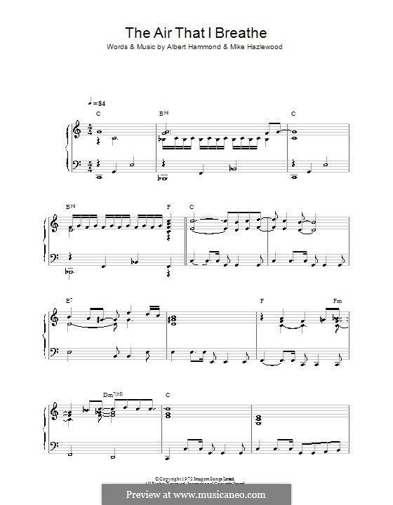 The Air That I Breathe (The Hollies): Для фортепиано by Albert Hammond, Mike Hazelwood