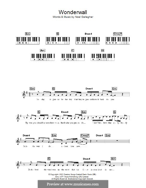 Wonderwall (Oasis): Для клавишного инструмента by Noel Gallagher