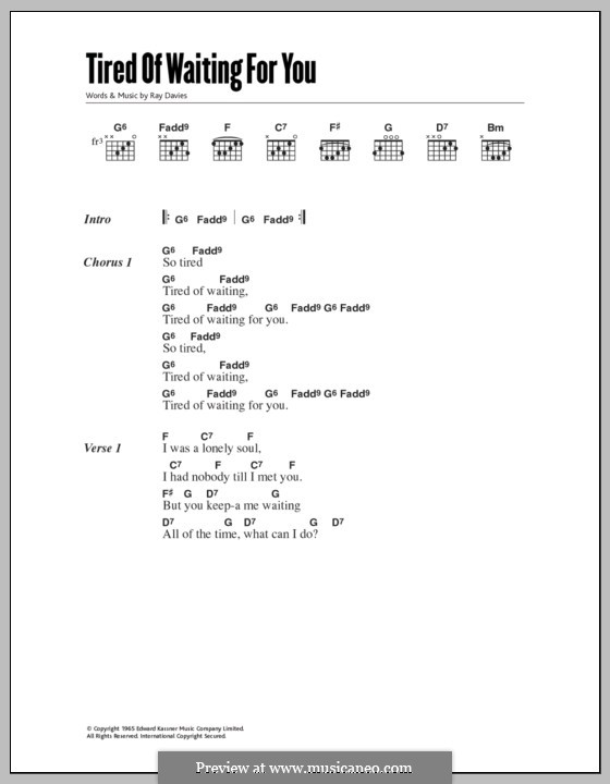 Tired of Waiting for You (The Kinks): Текст, аккорды by Ray Davies