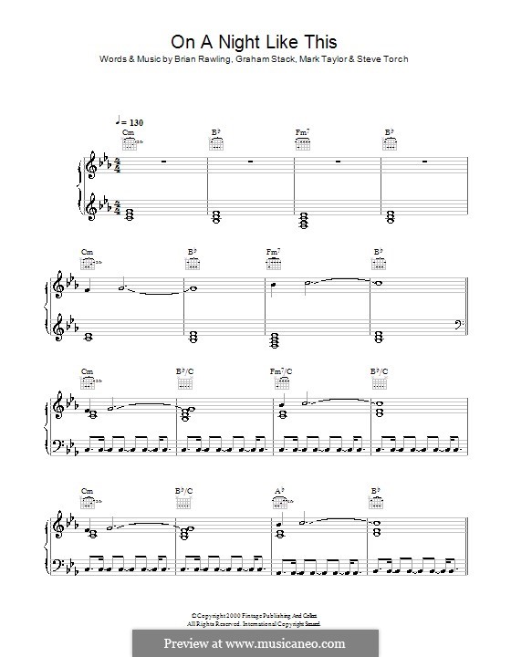 On a Night Like This (Kylie Minogue): Для голоса и фортепиано (или гитары) by Brian Rawling, Graham Stack, Mark Taylor, Stephen Torch