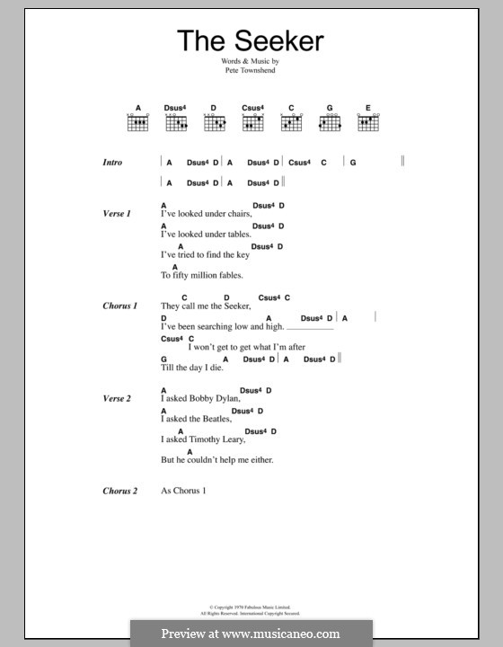 The Seeker (The Who): Текст, аккорды by Peter Townshend