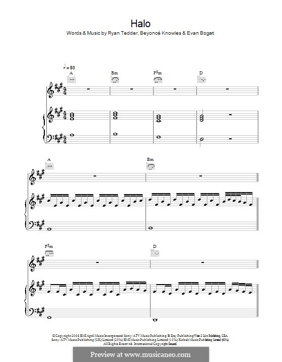 Halo: Для голоса и фортепиано (или гитары) by Beyoncé, Evan Kidd Bogart, Ryan B Tedder