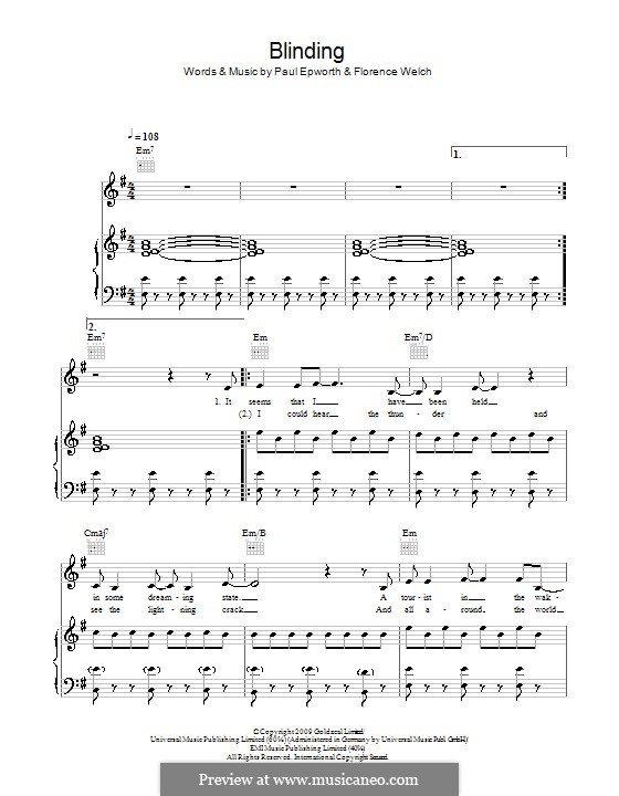 Blinding (Florence and The Machine): Для голоса и фортепиано (или гитары) by Florence Welch, Paul Epworth