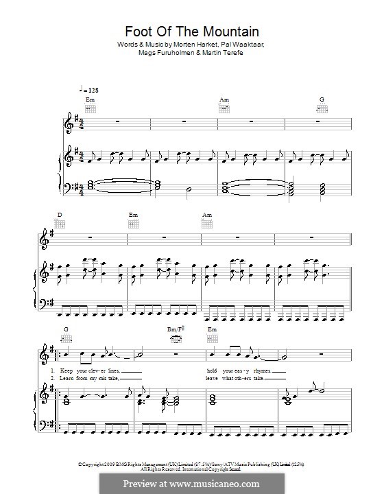 Foot of the Mountain (A-Ha): Для голоса и фортепиано (или гитары) by Mags Furuholmen, Martin Terefe, Morten Harket, Pal Waaktaar