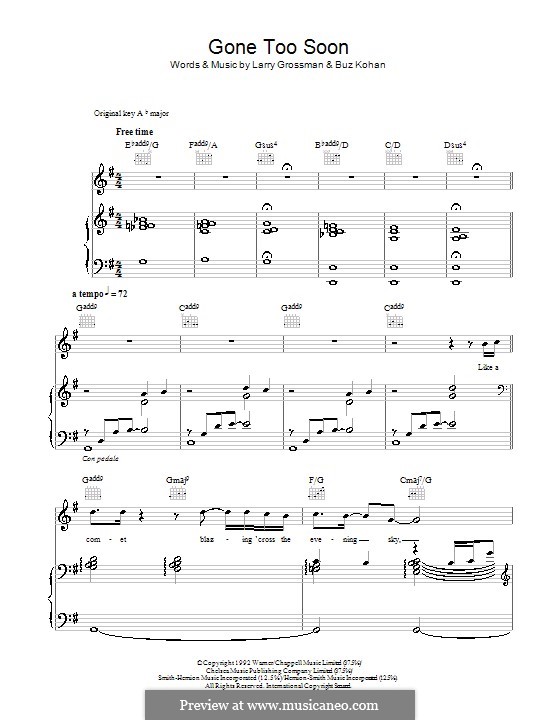 Gone Too Soon (Michael Jackson): Для голоса и фортепиано (или гитары) by Buz Kohan, Larry Grossman