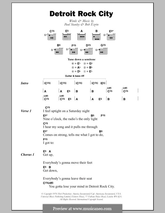 Detroit Rock City (KISS): Текст, аккорды by Bob Ezrin, Paul Stanley