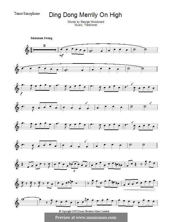 Ding Dong! Merrily on High (Printable Scores): Для тенорового саксофона by folklore