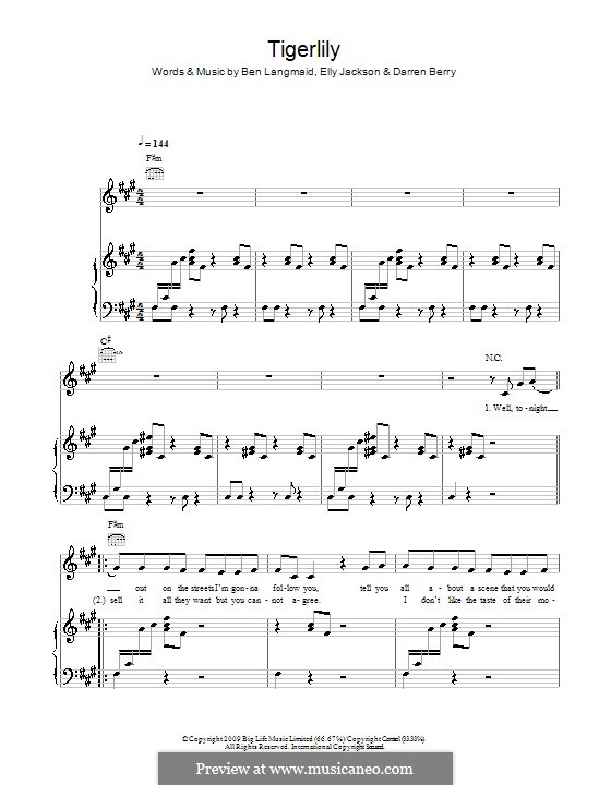 Tigerlily (La Roux): Для голоса и фортепиано (или гитары) by Ben Langmaid, Darren Berry, Elly Jackson