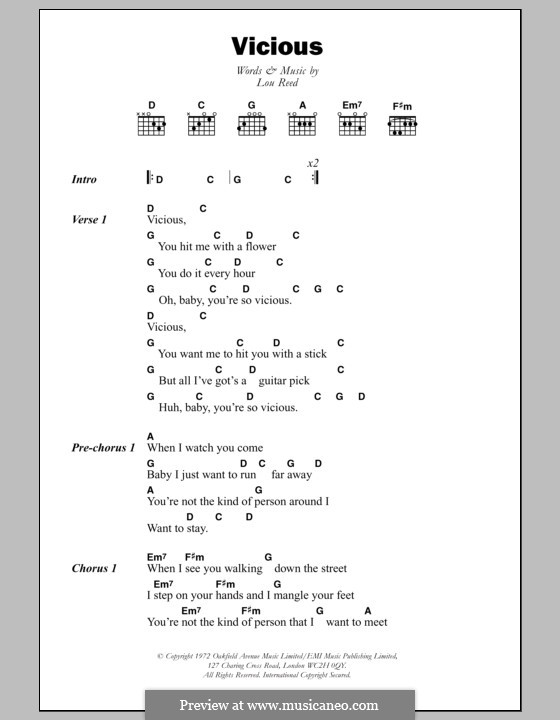 Vicious: Текст и аккорды by Lou Reed