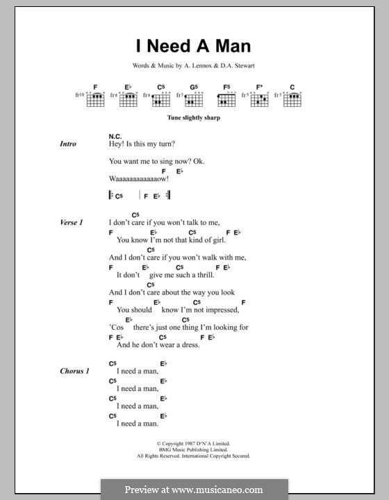 I Need a Man (Eurythmics): Текст, аккорды by Annie Lennox, David A. Stewart