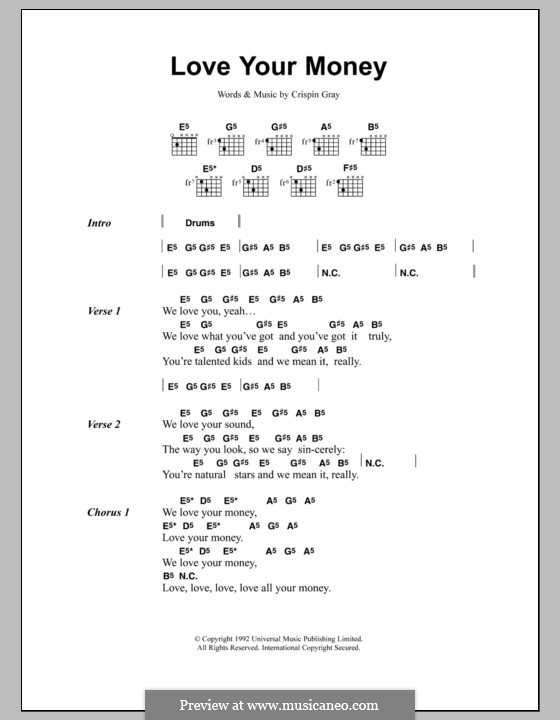Love Your Money (Daisy Chainsaw): Текст, аккорды by Crispin Gray
