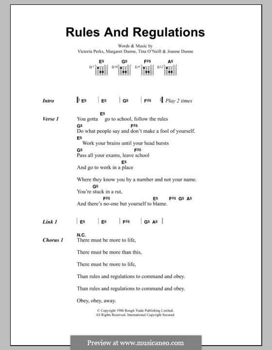 Rules and Regulations (Fuzzbox): Текст, аккорды by Joanne Dunne, Margaret Dunne, Tina O'Neill, Victoria Perks