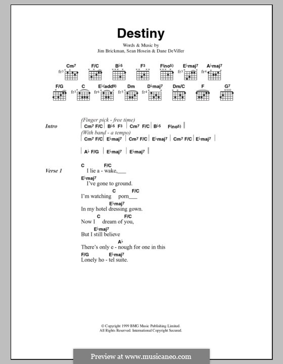 Destiny: Текст, аккорды by Dane Deviller, Jim Brickman, Sean Hosein