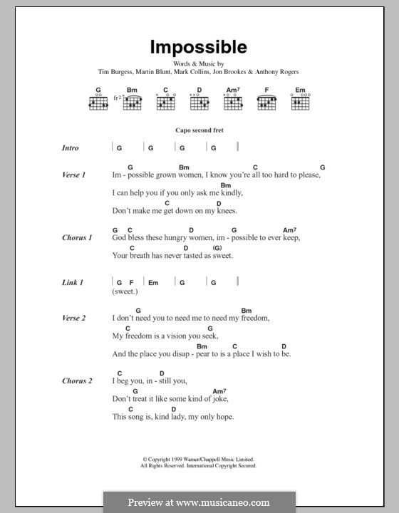 Impossible (The Charlatans): Текст, аккорды by Anthony Rogers, Jon Brookes, Mark Collins, Martin Blunt, Timothy Burgess