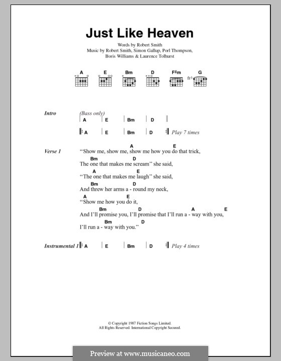 Just Like Heaven (The Cure): Текст, аккорды by Boris Williams, Laurence Tolhurst, Porl Thompson, Robert Gary Smith, Simon Gallup