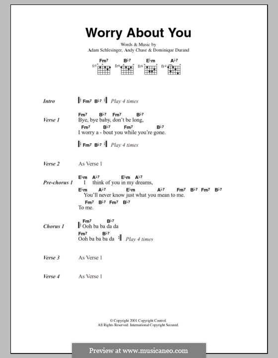 Worry About You (Ivy): Текст, аккорды by Adam Schlesinger, Andy Chase, Dominique Durand