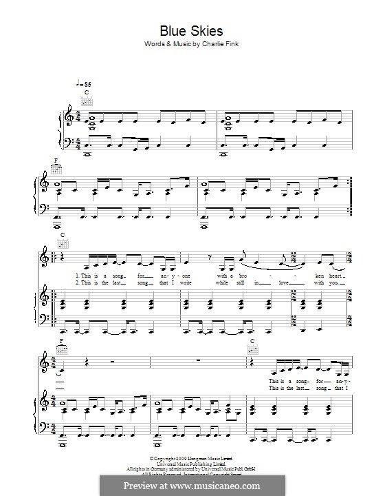 Blue Skies (Noah and The Whale): Для голоса и фортепиано (или гитары) by Charlie Fink
