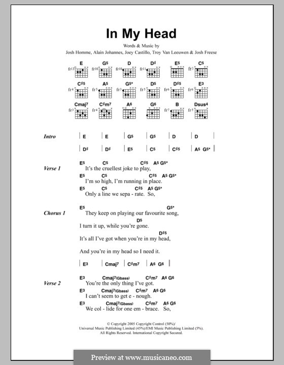 In My Head (Queens of the Stone Age): Текст, аккорды by Alain Johannes, Joey Castillo, Joshua Freese, Joshua Homme, Troy Van Leeuwen