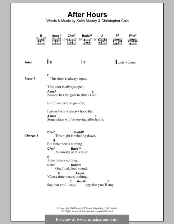 After Hours (We Are Scientists): Текст, аккорды by Christopher Cain, Keith Murray