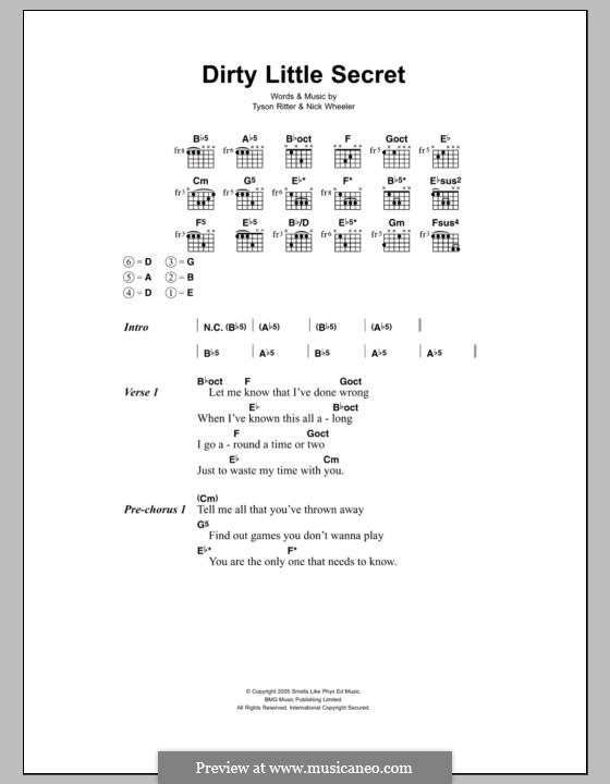 Dirty Little Secret (The All-American Rejects): Текст и аккорды by Nick Wheeler, Tyson Ritter