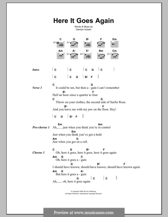 Here It Goes Again (OK Go): Текст, аккорды by Damian Kulash