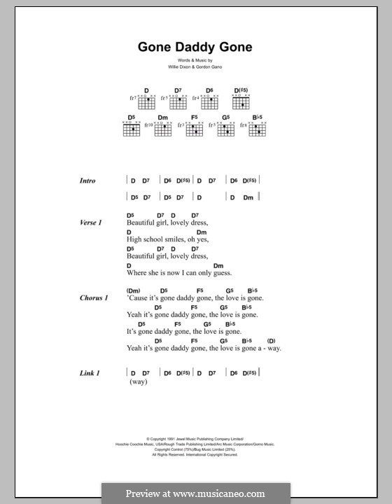 Gone Daddy Gone (Gnarls Barkley): Текст, аккорды by Gordon Gano, Willie Dixon