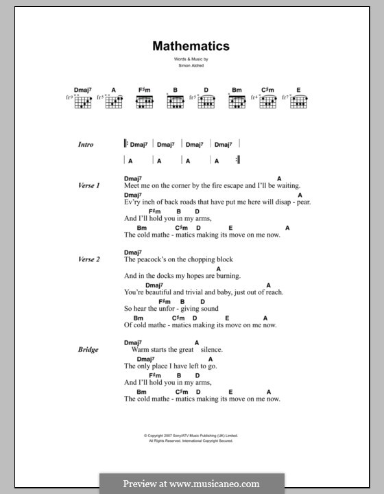 Mathematics (Cherry Ghost): Текст, аккорды by Simon Aldred