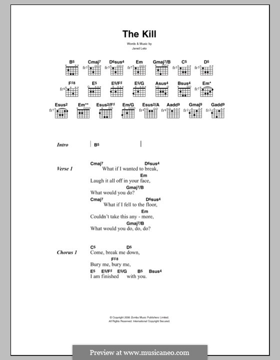 The Kill (Bury Me): Текст, аккорды by Jared Leto