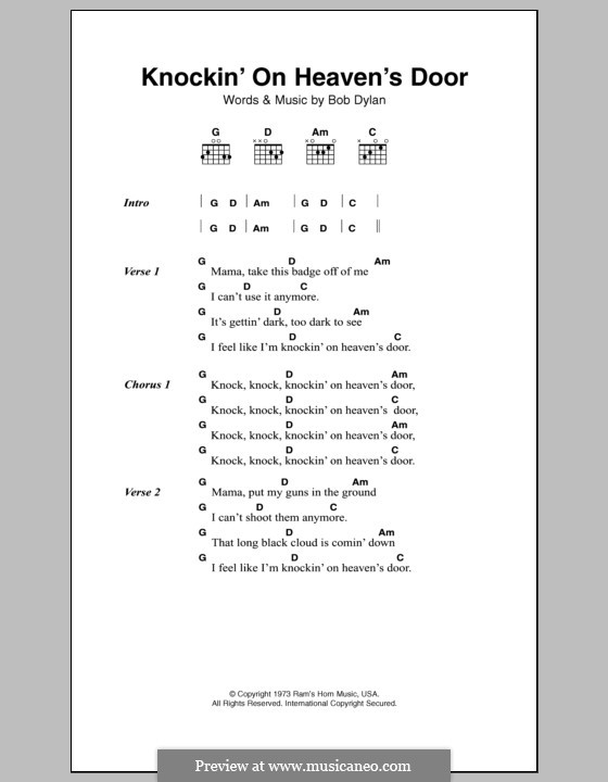 Knockin' on Heaven's Door: Текст, аккорды by Bob Dylan